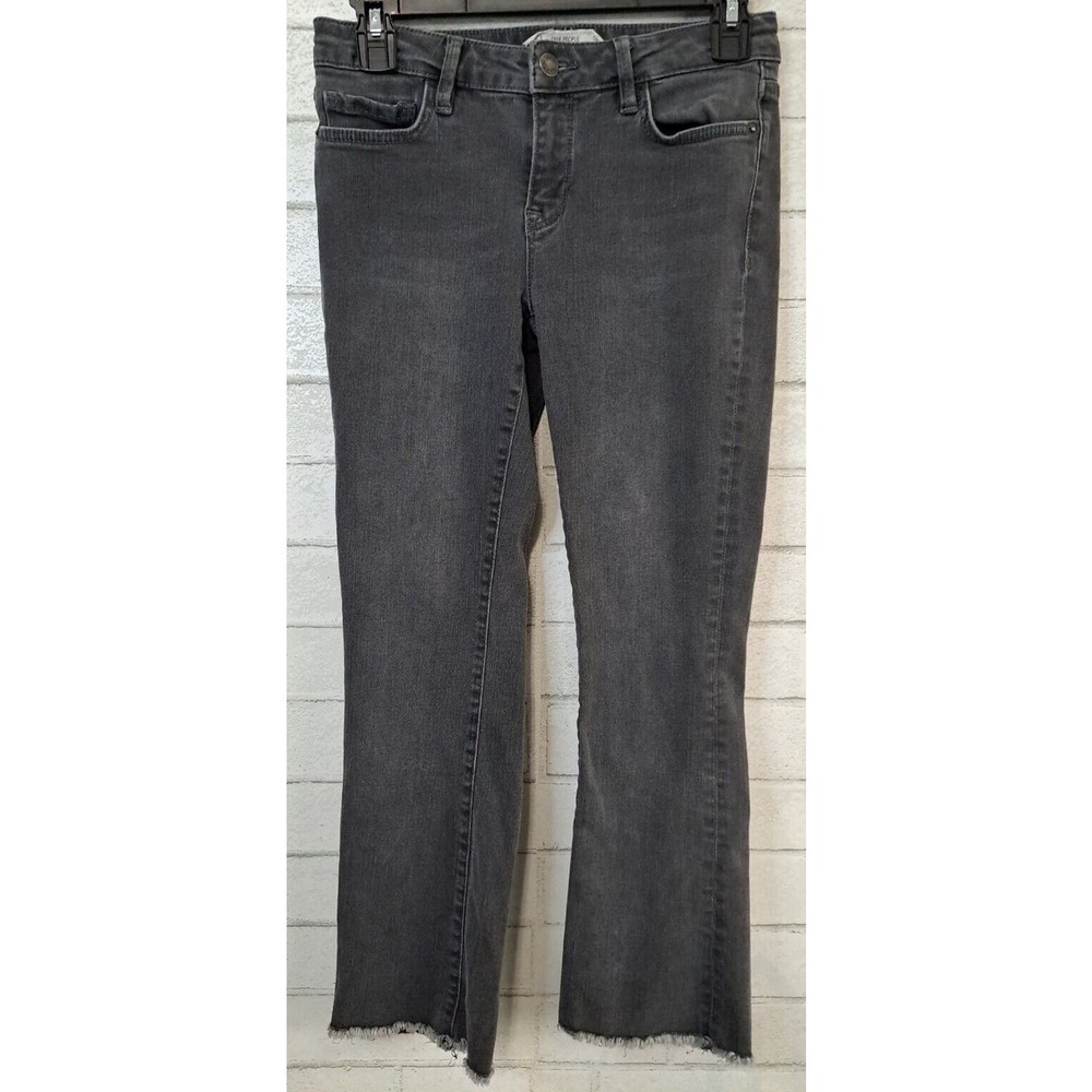 Free People Womens Jeans Size 26W Gray Denim Cropped Raw Hem Low Rise 5 Pocket